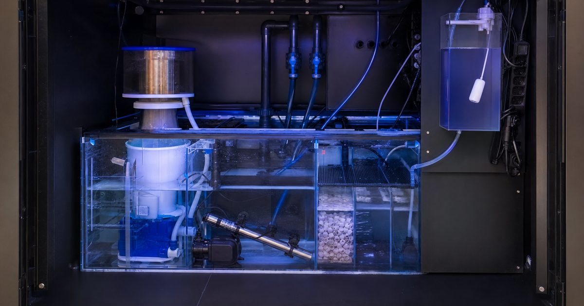 A titanium aquarium heater and controller in a reef sump.