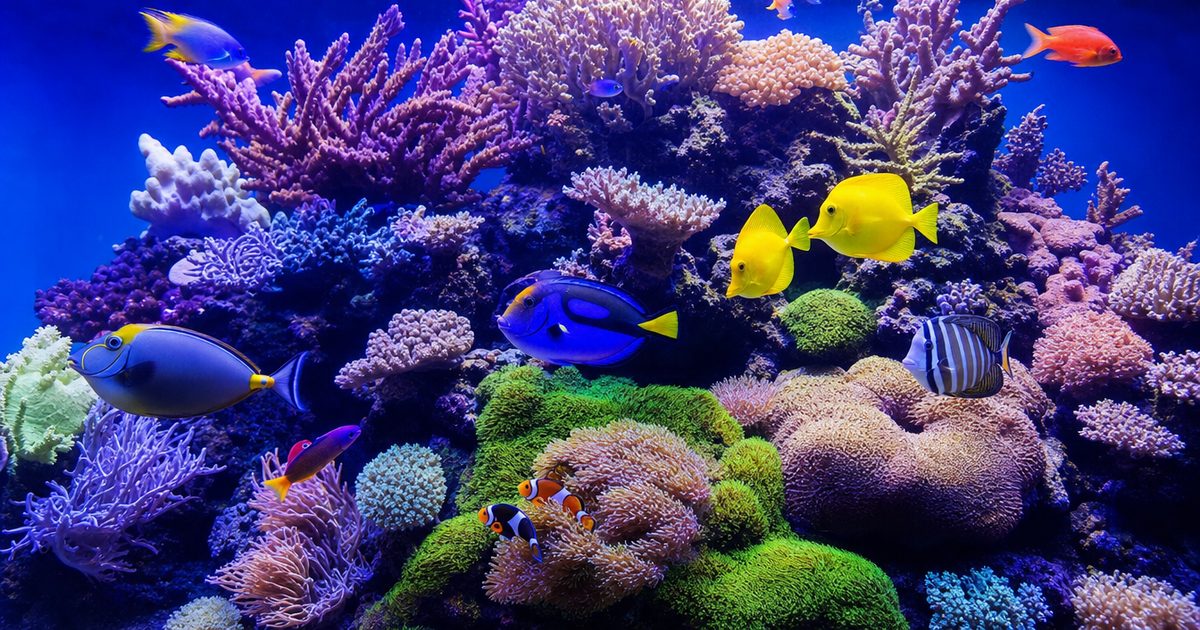 A reef aquarium showing the difference from a freshwater setup.
